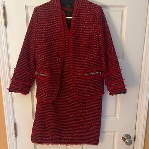 Ann Taylor_Red and Black Tweed Suit_Size 8